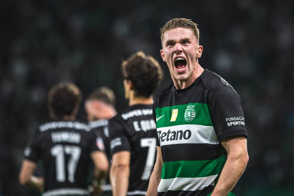 Viktor Gyokeres of Sporting CP celebrates a goal during the