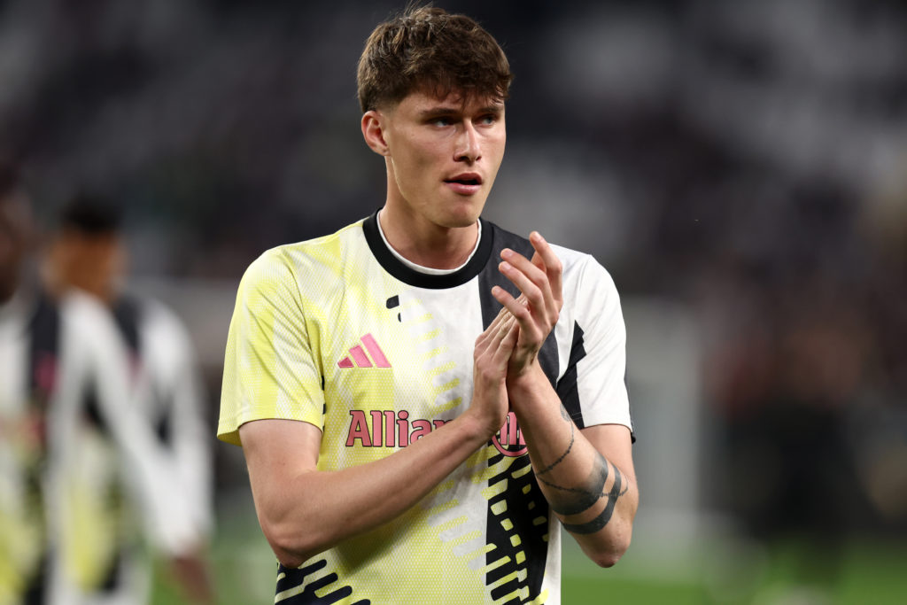 Nicolo Savona of Juventus Fc during warm up before the