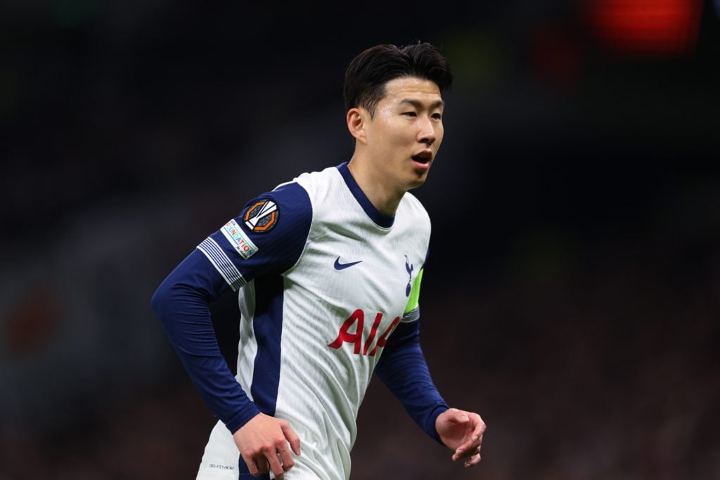 Son Heung-Min of Tottenham Hotspur during the UEFA Europa League 2024/25 Quarter Final First Leg match between Tottenham Hotspur and Eintracht Frankfurt at Tottenham Hotspur Stadium on April 10, 2025