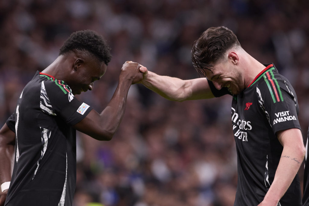 Bukayo Saka (L) of Arsenal FC and Declan Rice (R) of Arsenal