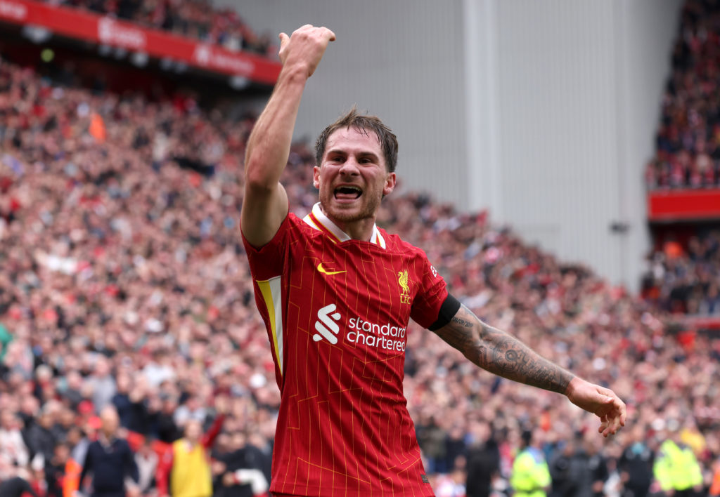 Alexis Mac Allister celebrates for Liverpool