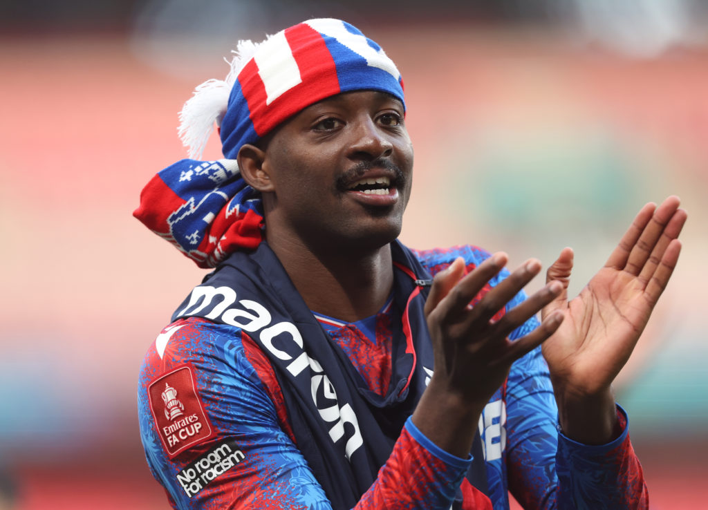 Jean-Philippe Mateta celebrates after Crystal Palace beat Aston Villa in the FA Cup semi-final.