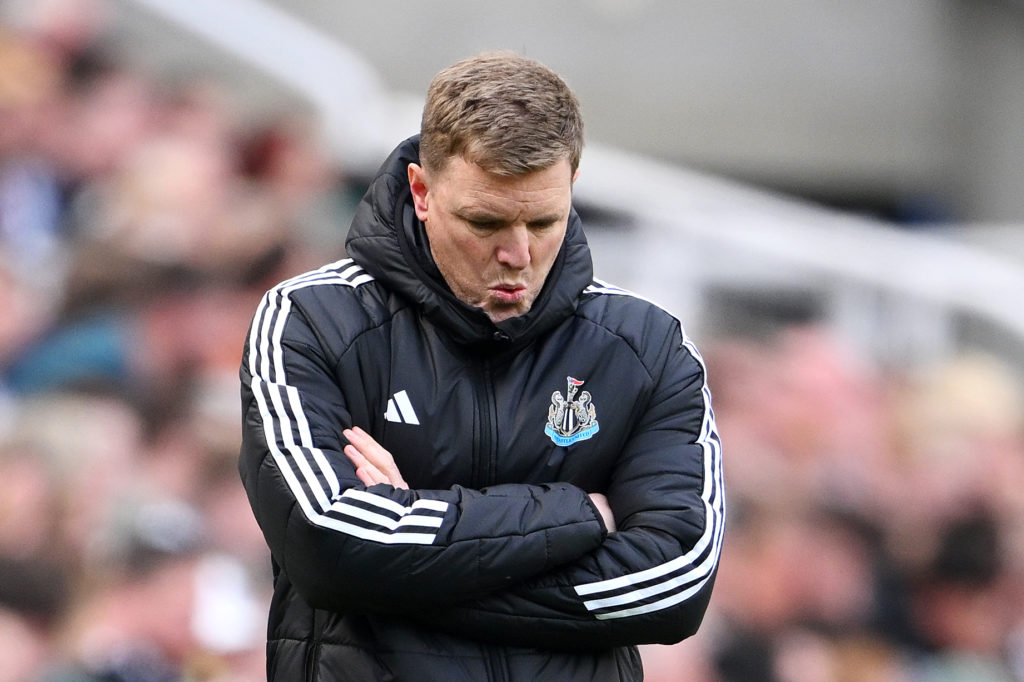 Eddie Howe looks dejected during the Premier League clash between Newcastle and Ipswich.