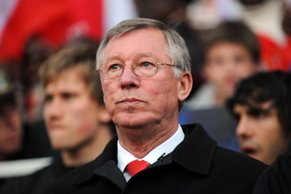 Sir Alex Ferguson looking on during a game between Manchester United and Arsenal