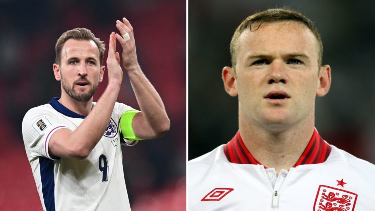 Split image of Harry Kane of England applauds the fans, and Wayne Rooney England Viertelfinale Quaterfinal 4 England Italien