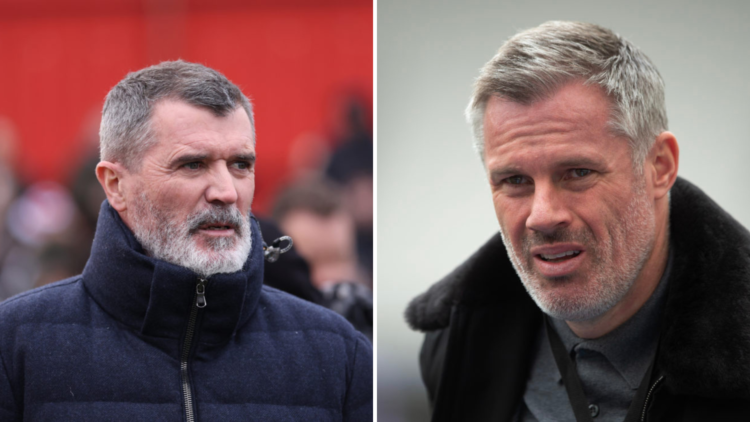 Split image of (L) Roy Keane and (R) Jamie Carragher working as pundits