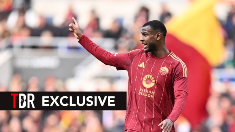 Evan Ndicka of A.S. Roma participates in the 29th day of the Serie A Championship between A.S. Roma and Cagliari Calcio at the Olympic Stadium in R...