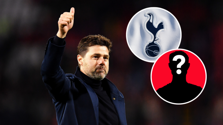 Former Tottenham Hotspur manager Mauricio Pochettino. Insets of Tottenham badge and mystery player.