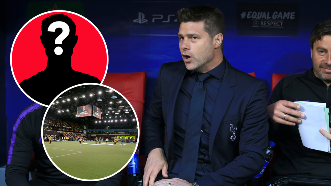 Former Tottenham Hotspur manager Mauricio Pochettino ahead of the 2019 UEFA Champions League Final. Insets of Baller League venue and mystery player.