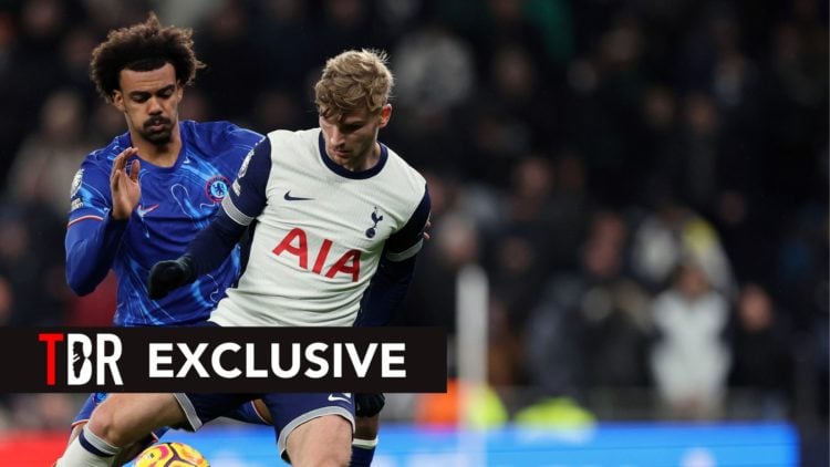 Renato Veiga of Chelsea tackles Timo Werner of Tottenham Hotspur during the Premier League match between Tottenham Hotspur FC and Chelsea FC.