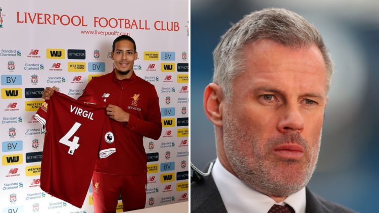 Split Image of Liverpool's new signing Virgil van Dijk pictured at Melwood Training Ground and Former professional football player and pundit Jamie...