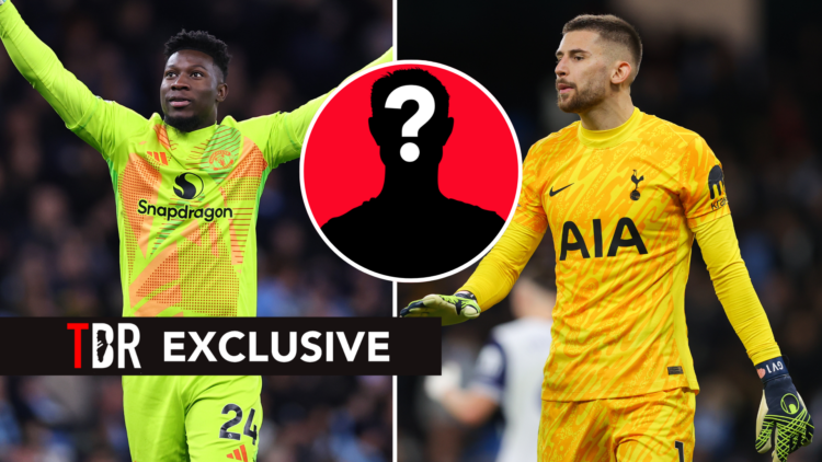 Split image of Manchester United goalkeeper Andre Onana and Tottenham Hotspur goalkeeper Guglielmo Vicario.