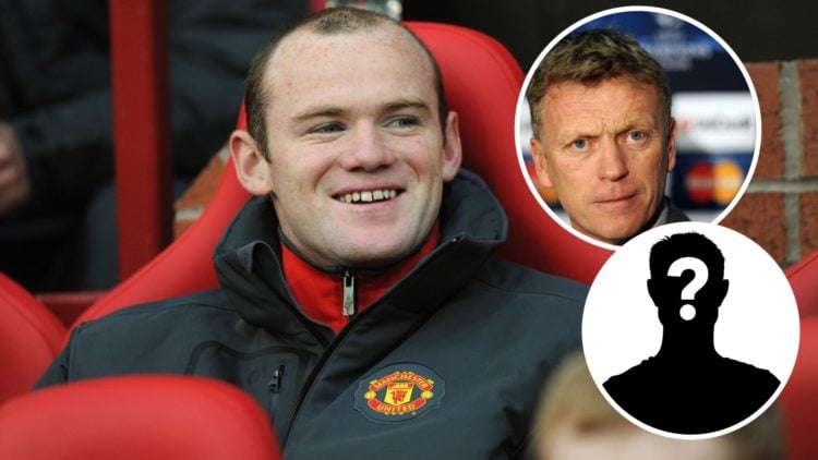 Wayne Rooney of Manchester United with insets of David Moyes and mystery player