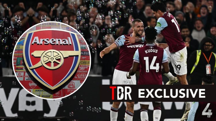 Tomas Soucek of West Ham United celebrate with Mohammed Kudus, Edson Alvarez and Carlos Soler after scoring the second goal during the Premier Leag...