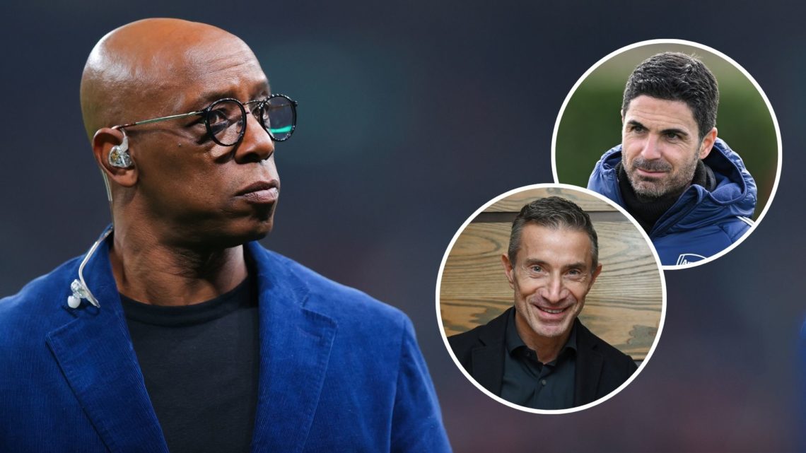 Ian Wright looks on during the FIFA World Cup 2026 European Qualifier between England and Latvia. Inset, Mikel Arteta and Andrea Berta.