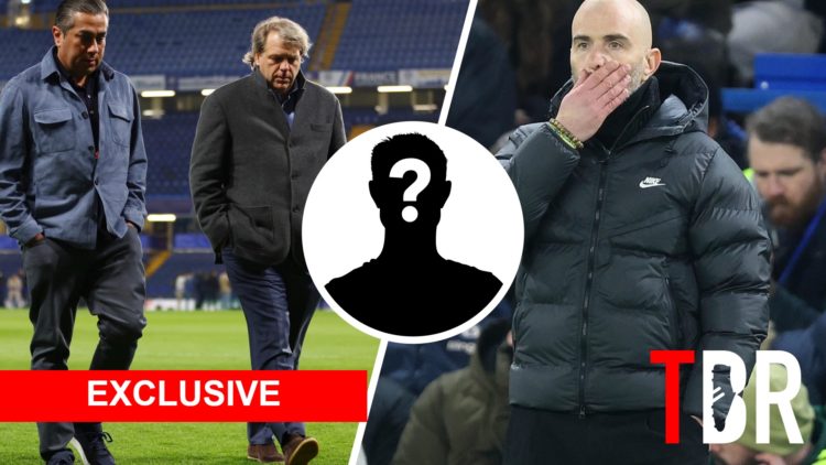Split image of Chelsea owners Todd Boehly and Behdad Eghbali (L) and Chelsea manager Enzo Maresca