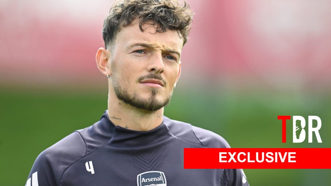 Ben White looks on during Arsenal training session.