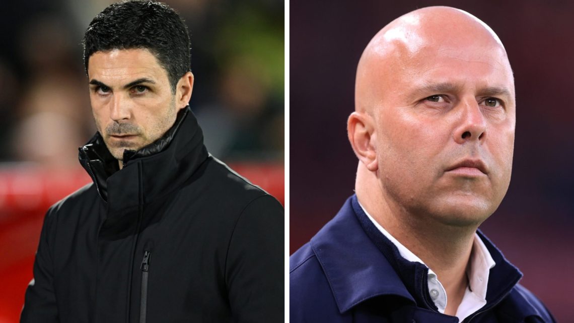 Mikel Arteta and Arne Slot split image