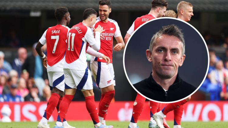 Arsenal players celebrate against Ipswich. Inset, Kieran McKenna.