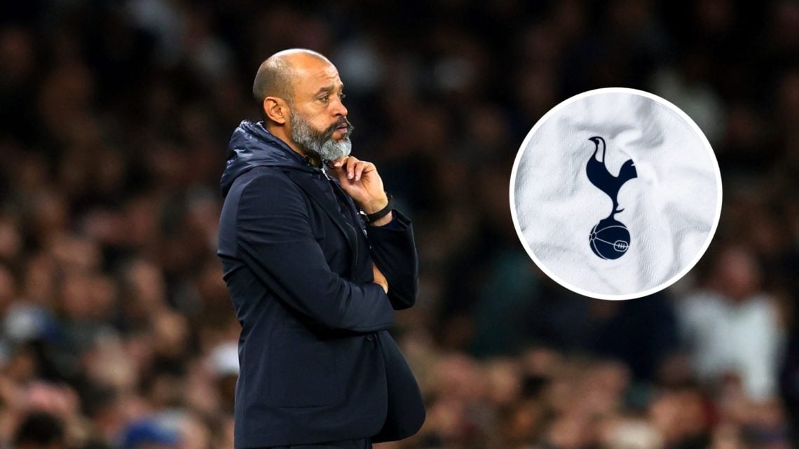 Image of Nuno Espirito Santo when he was the manager of Tottenham with an inset of the Spurs badge