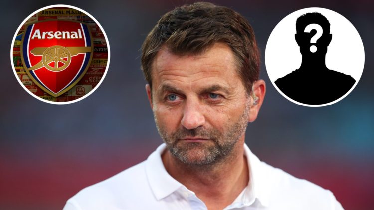 Tim Sherwood with an inset of the Arsenal badge and a mystery player
