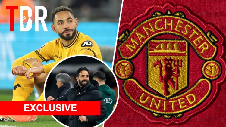 Split image of Matheus Cunha and Manchester United badge, Ruben Amorim inset