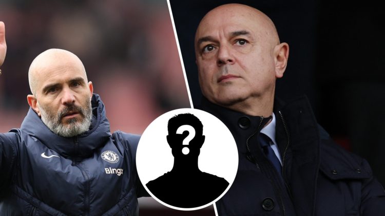 A split image of Daniel Levy and Enzo Maresca with a mystery figure