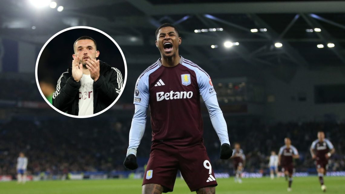 Aston Villa forward Marcus Rashford with inset of John McGinn