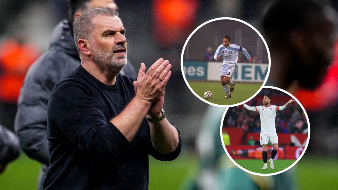 Ange Postecoglou with insets of Alessandro Nesta and Sergio Ramos
