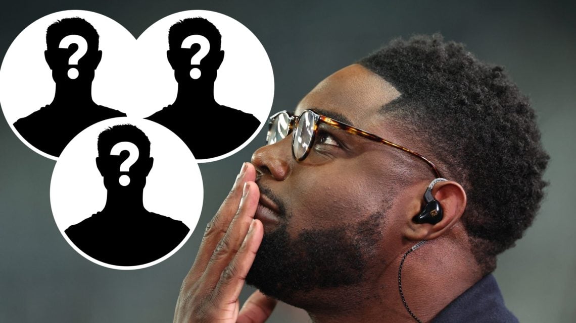 Image of Micah Richards with his hand on his mouth with insets of three mystery players