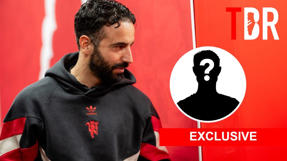 Split image of Manchester United manager Ruben Amorim. Inset of mystery player.