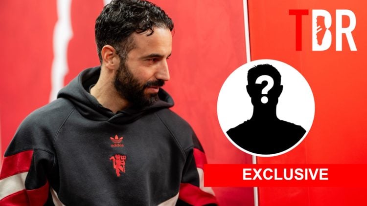 Split image of Manchester United manager Ruben Amorim. Inset of mystery player.