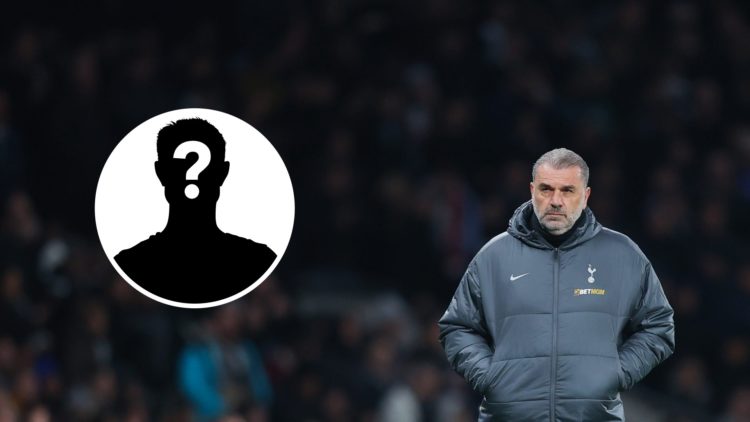 Tottenham Hotspur manager Ange Postecoglou with inset of mystery silhouette