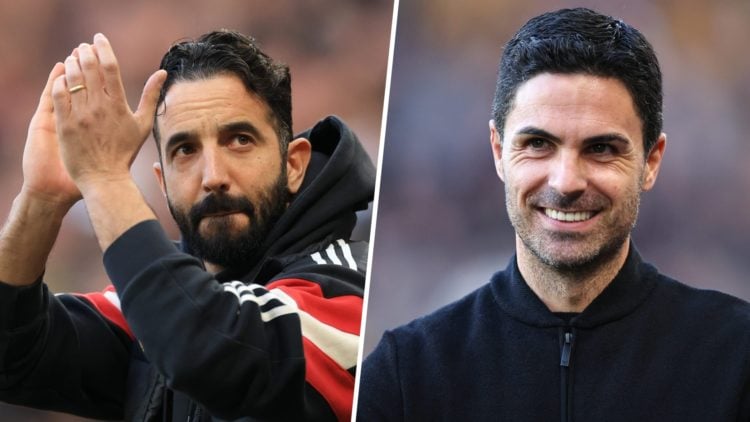 A split image of Ruben Amorim and Mikel Arteta