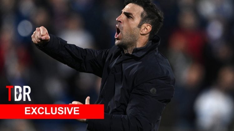 Cesc Fabregas celebrates at Como.
