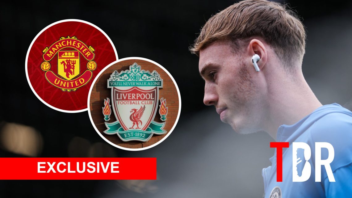 Chelsea star Cole Palmer with insets of Manchester United and Liverpool badges