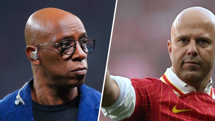 A split image of Ian Wright and Arne Slot