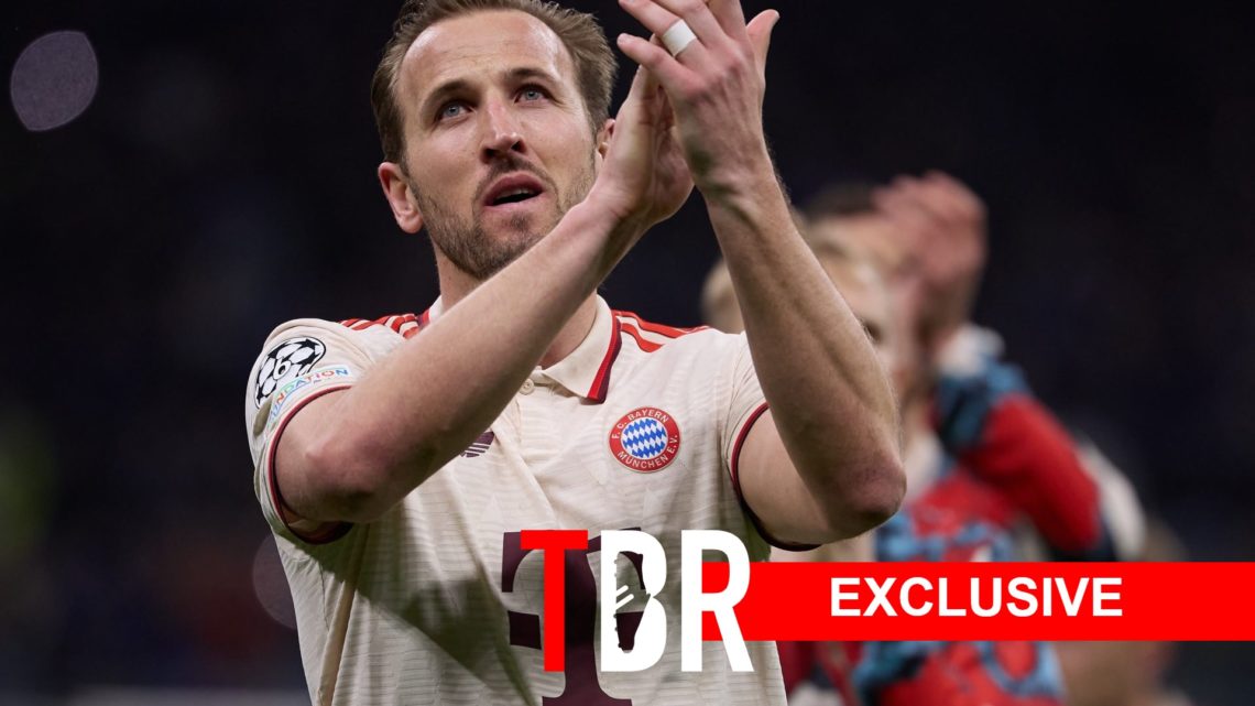 Harry Kane applauds Bayern Munich's travelling fans.