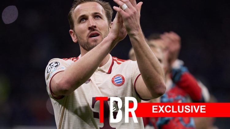 Harry Kane applauds Bayern Munich's travelling fans.