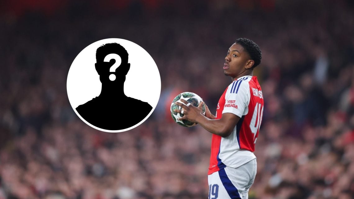 Arsenal player Myles Lewis-Skelly with inset of mystery silhouette