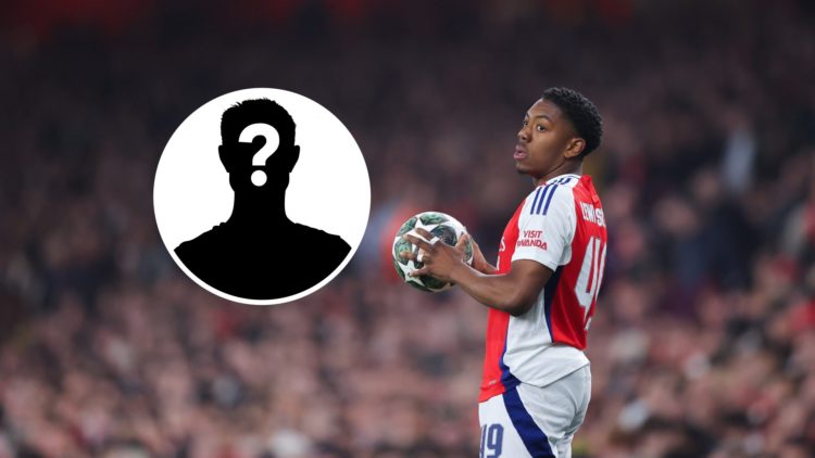 Arsenal player Myles Lewis-Skelly with inset of mystery silhouette