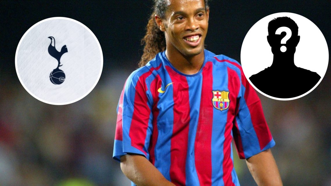 An image of Ronaldinho with an inset of the Tottenham badge and a mystery figure