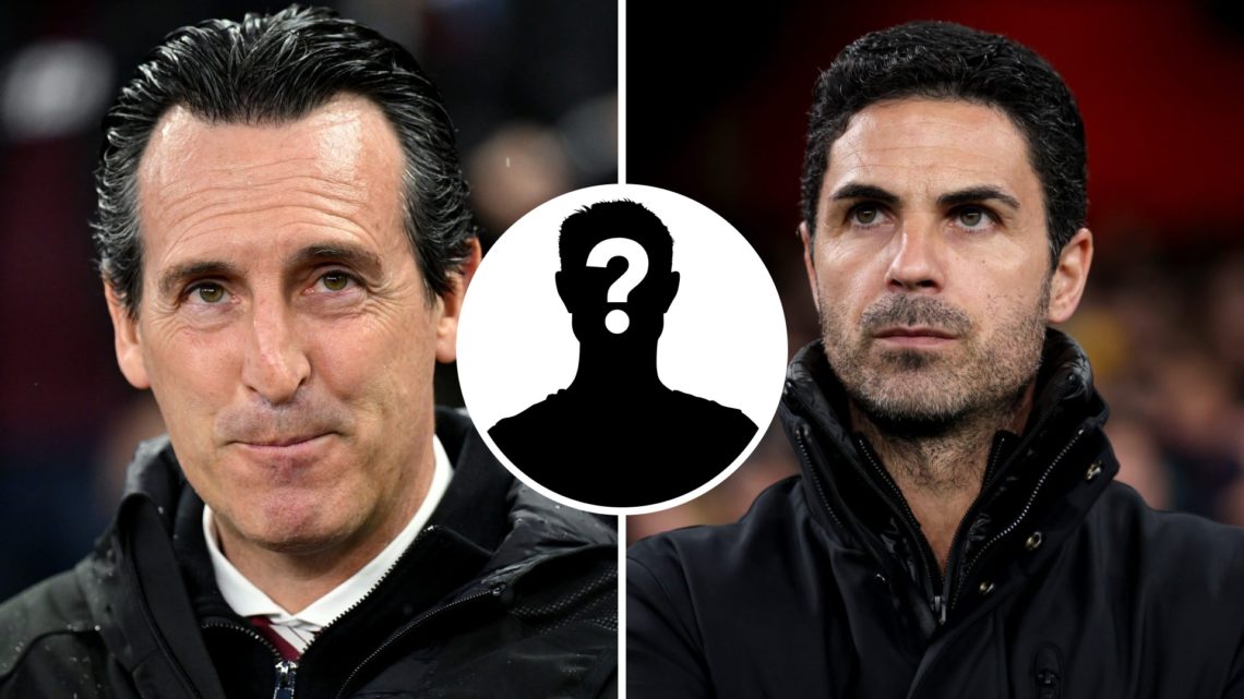 Split image of Unai Emery and Mikel Arteta with mystery inset