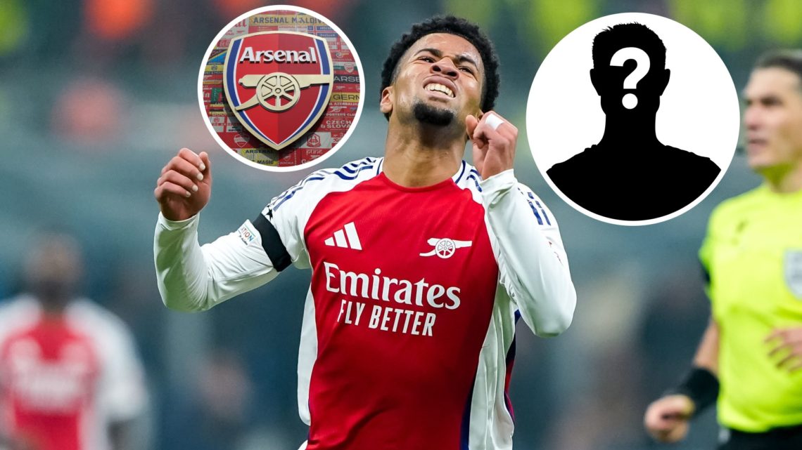 Image of Ethan Nwaneri with Arsenal badge and mystery figure inset