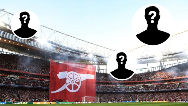 Image of Arsenal tifo with three mystery figures inset