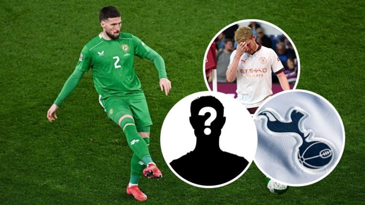 Matt Doherty with insets of Kevin De Bruyne, Tottenham badge and mystery silhouette