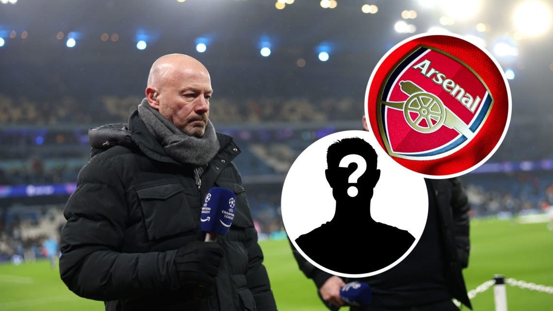 Alan Shearer with insets of Arsenal badge and mystery silhouette