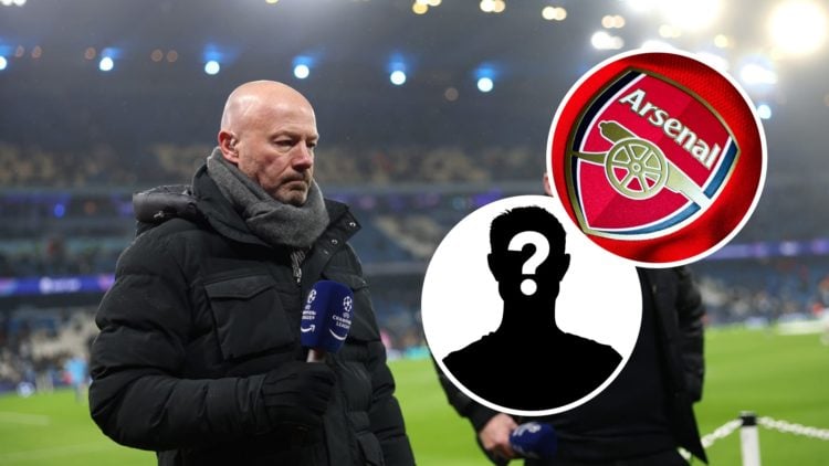 Alan Shearer with insets of Arsenal badge and mystery silhouette