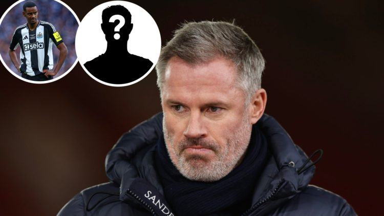 Jamie Carragher with an inset of Alexander Isak and a mystery figure