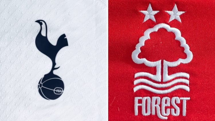 Split image of Tottenham badge and Nottingham Forest badge